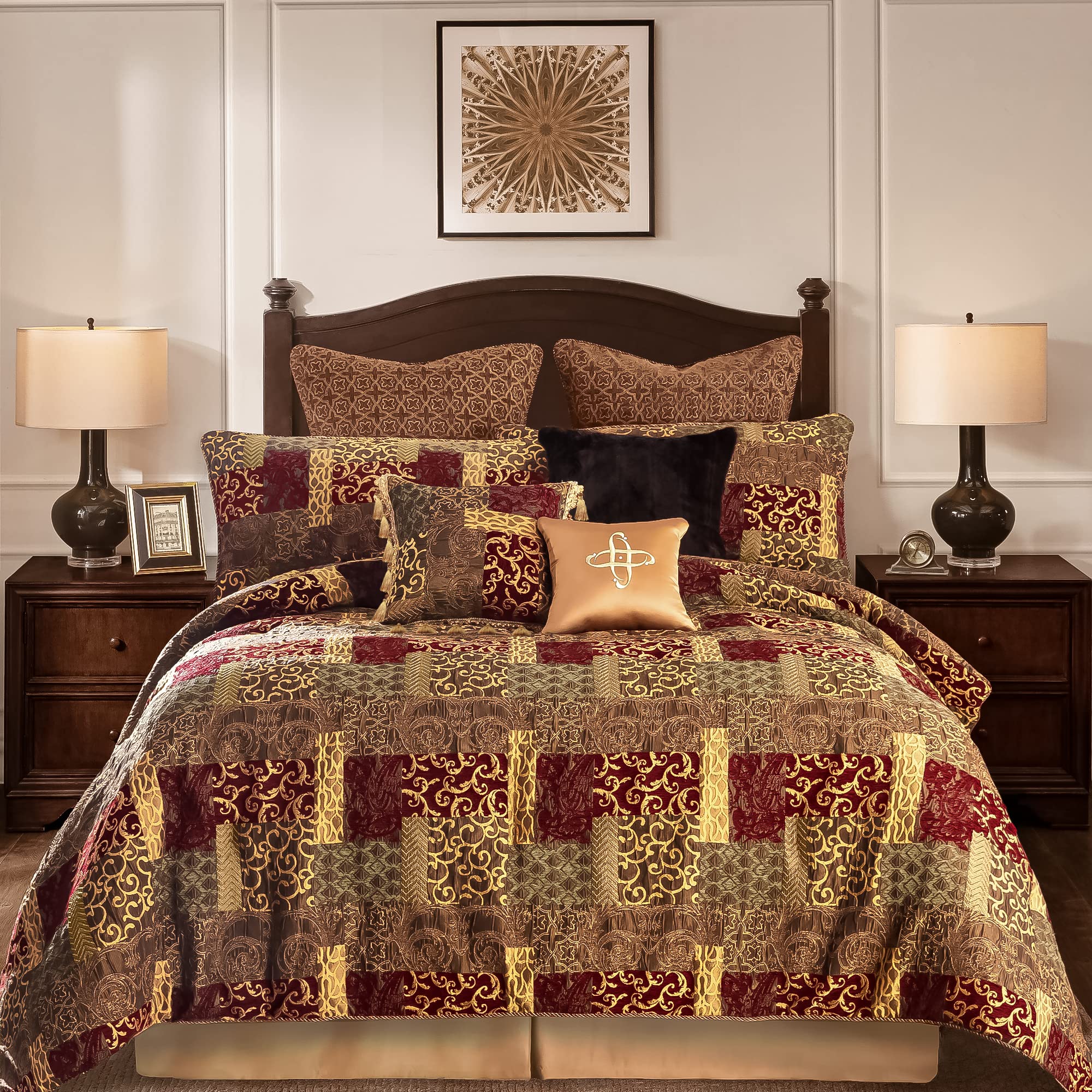 9-Piece Jacquard Comforter Set - Luxury Patchwork Bedding Queen