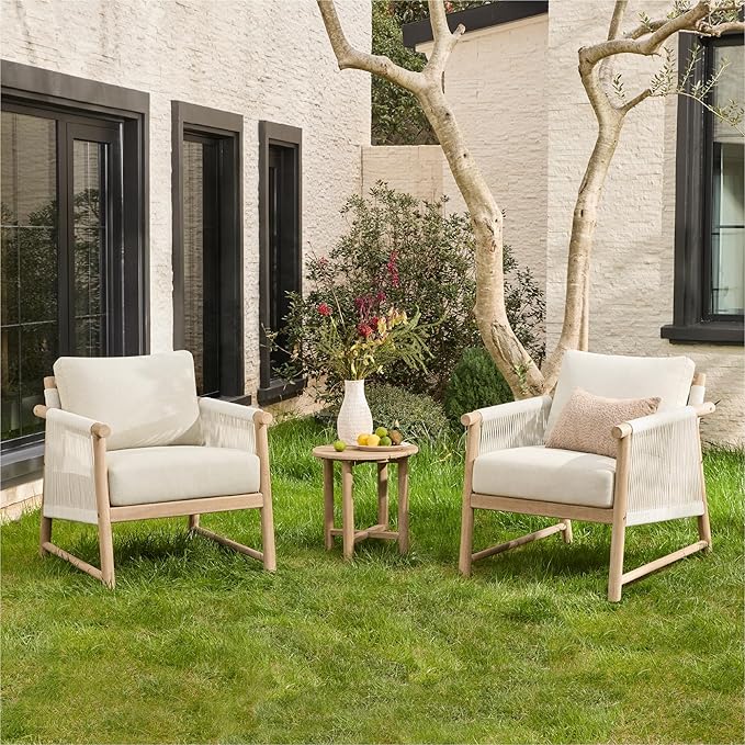3 Pieces Boho Patio Rattan Bistro Set, Outdoor Wicker Chairs & Side Table Set