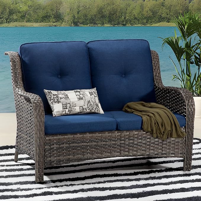 Patio Loveseat Sofa Outdoor Wicker Couch, 2-Seater Furniture
