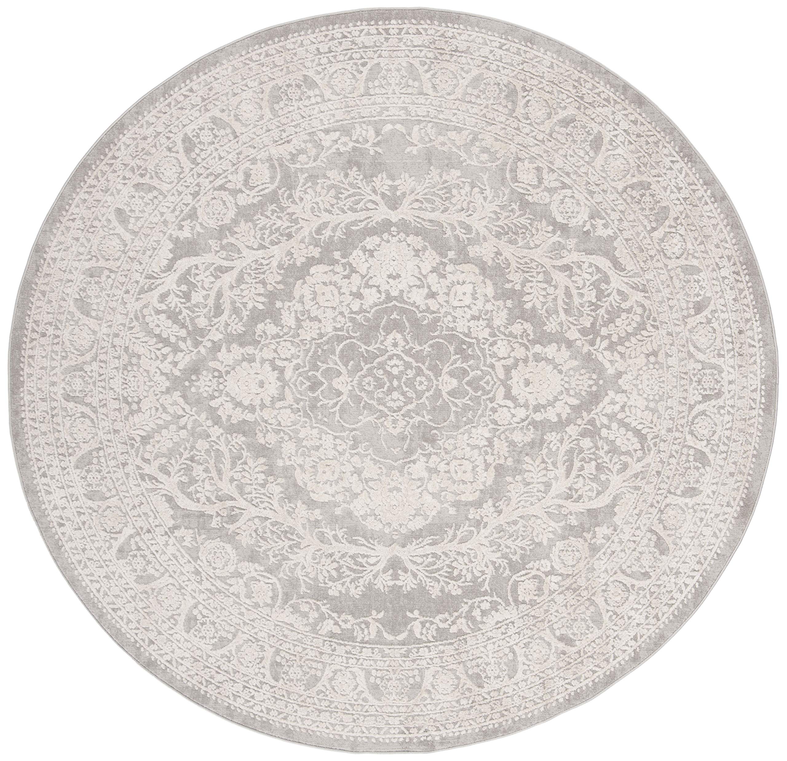 SAFAVIEH Reflection Collection 3' Round Light Grey/Cream RFT668G French Country Oriental Area Rug