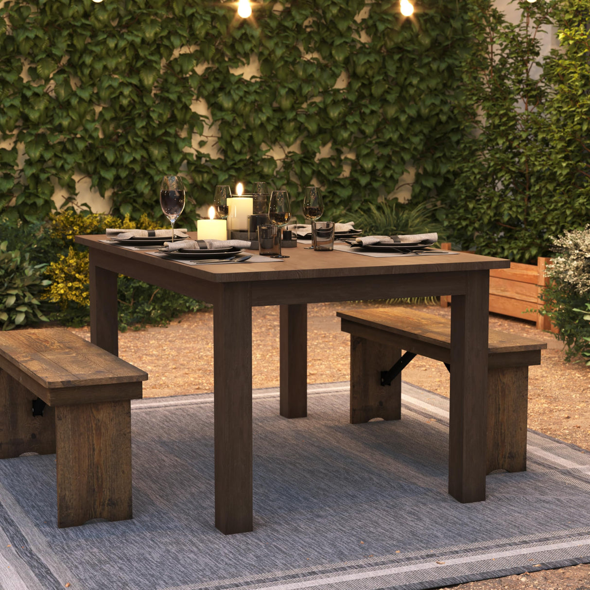 Hercules Series 60" x 38" Rectangular Rustic Solid Pine Restaurant Table