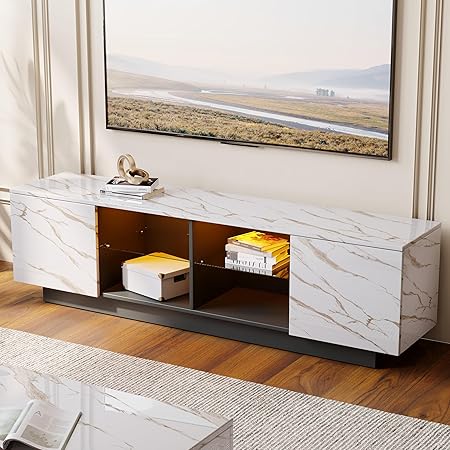 65 Inch Tv Stand, Modern High Glossy Entertainment Center with Storage and Drawers,