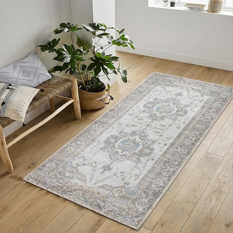 Machine Washable 2'6x6'6 Area Rug with Non Slip Backing for Living Room, Bedroom