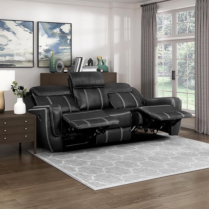 Modern Double Reclining Loveseat, Faux Leather Recliner Loveseat With Headrest