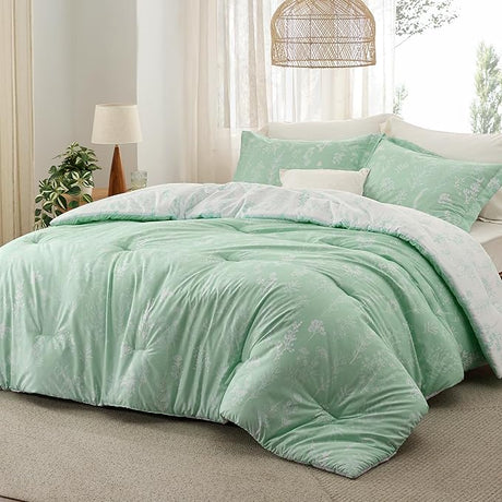 Queen Comforter Set - Sage Green Comforter, Cute Floral Bedding Comforter Sets,