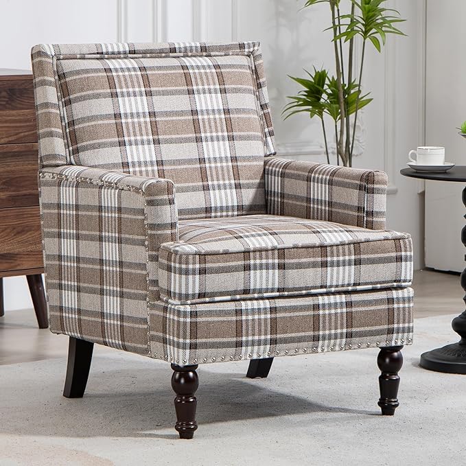 Vintage Striped Accent Armchair, Comfy Upholstered Reading Chair