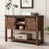 Entryway Table w/Sliding Barn Doors, 46'' Farmhouse & Industrial Rustic Console Sofa Table