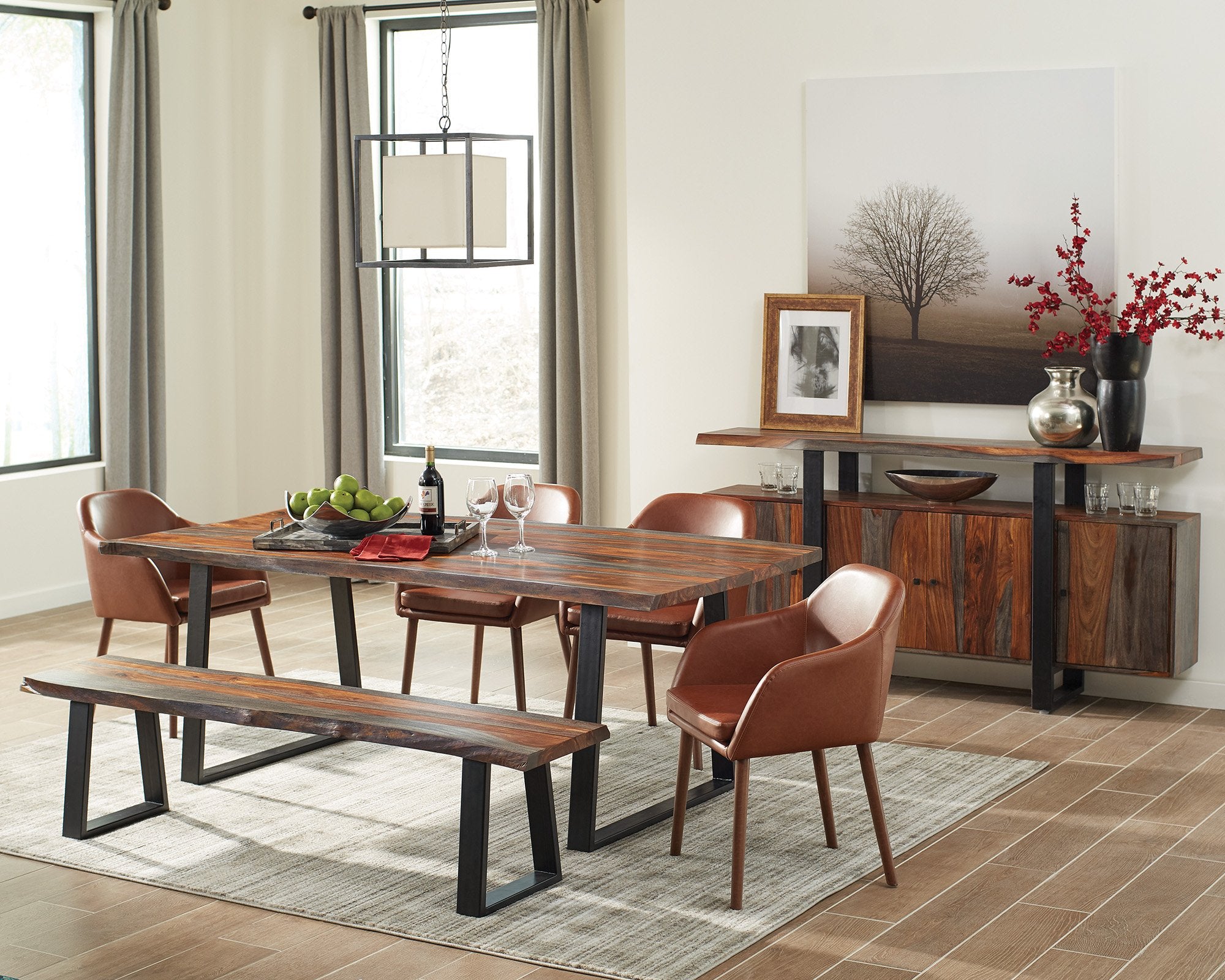 Live Edge Dining Bench Grey and Black