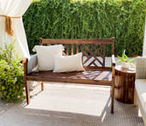 Outdoor Acacia Wood Garden Bench with Backrest and Armrest, 2-Person Slatted Seat Bench