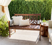 Outdoor Acacia Wood Garden Bench with Backrest and Armrest, 2-Person Slatted Seat Bench