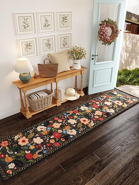 Bedroom Rug 3x5 Rug Washable Area Rug Non Slip Low Pile Boho Floral