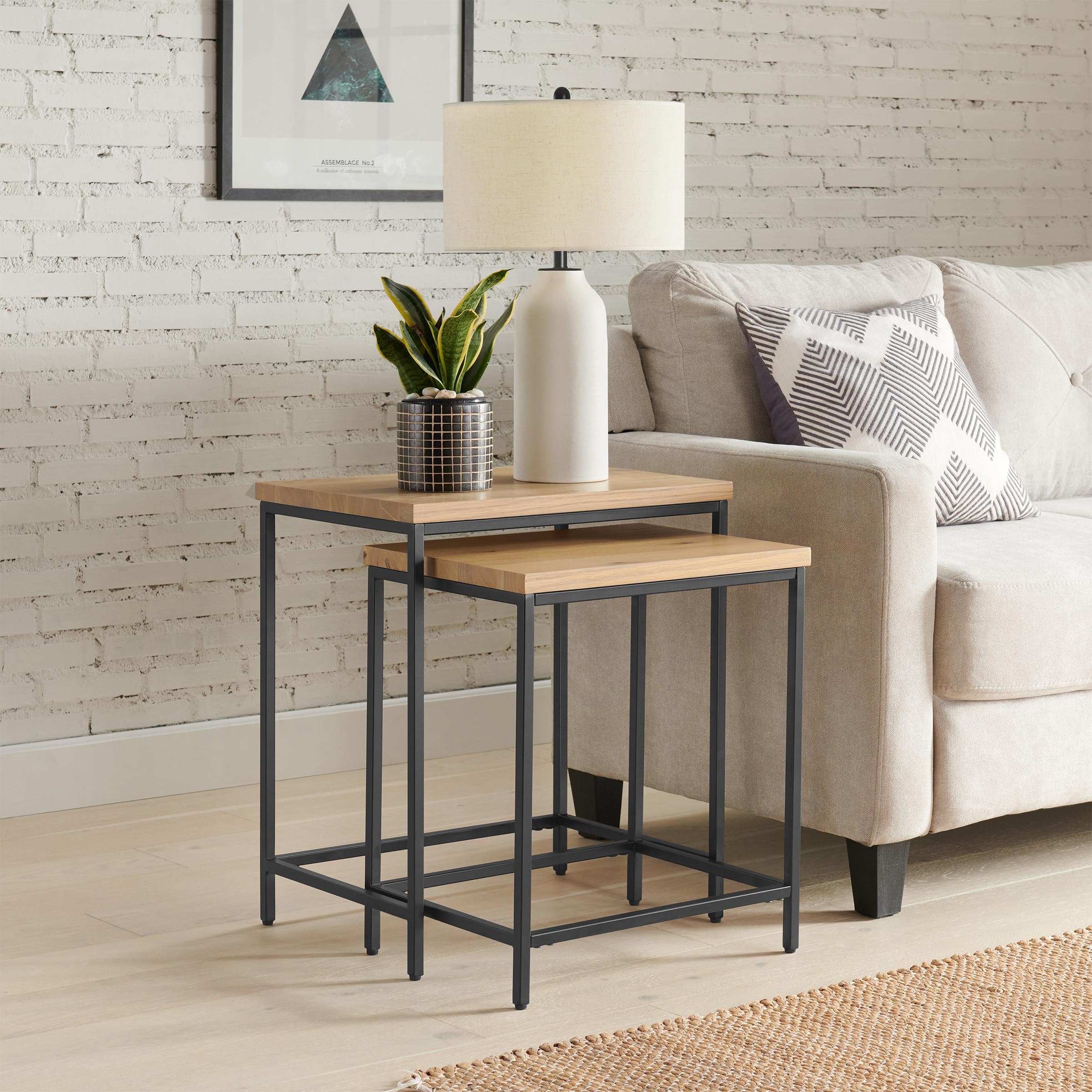 Furniture Nesting Tables - Set of 2 Side Tables with MDF Wood Tops and Metal Bases