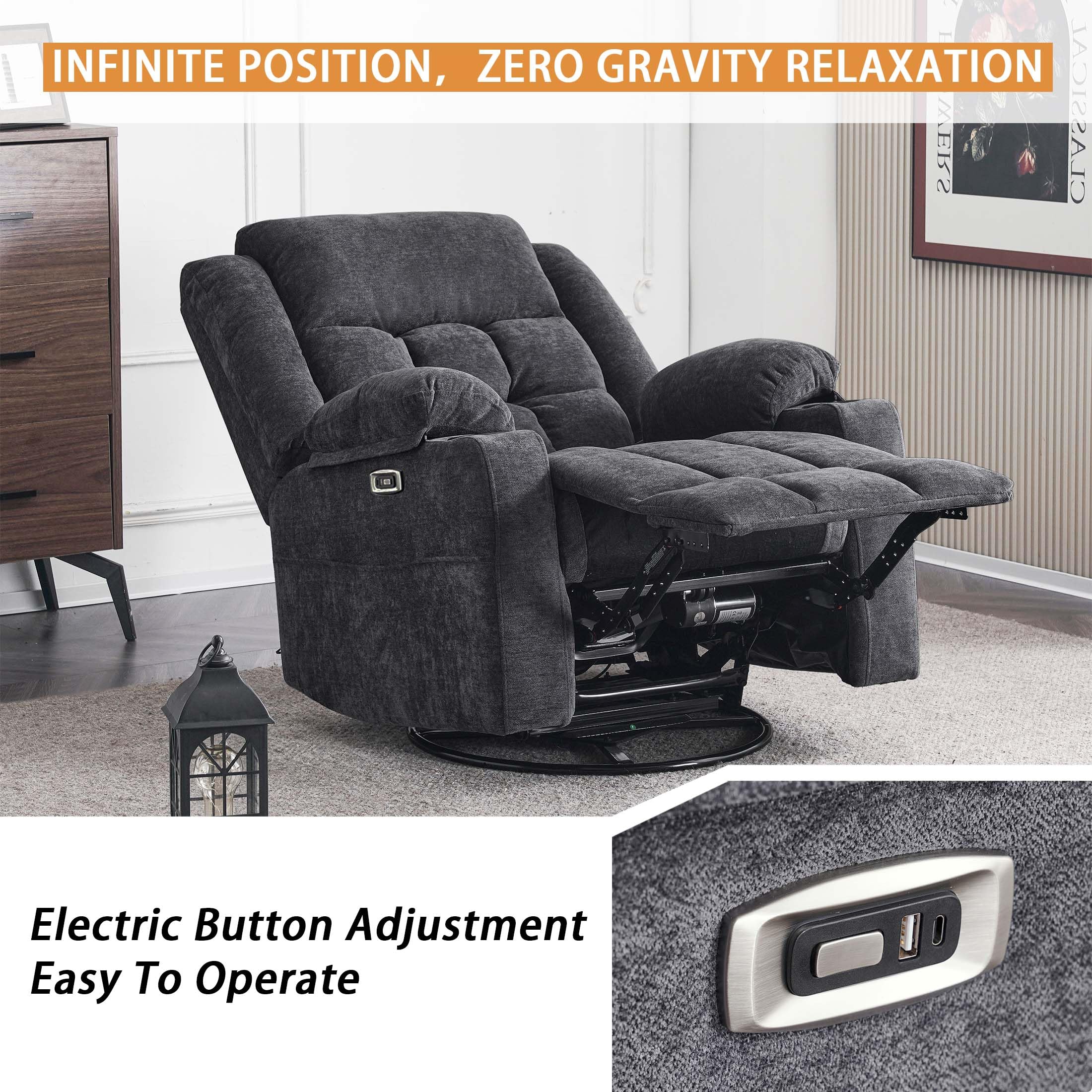 ZeniLuxe Swivel Recliner Chair with Massage, Heat, USB-C & Cup Holders