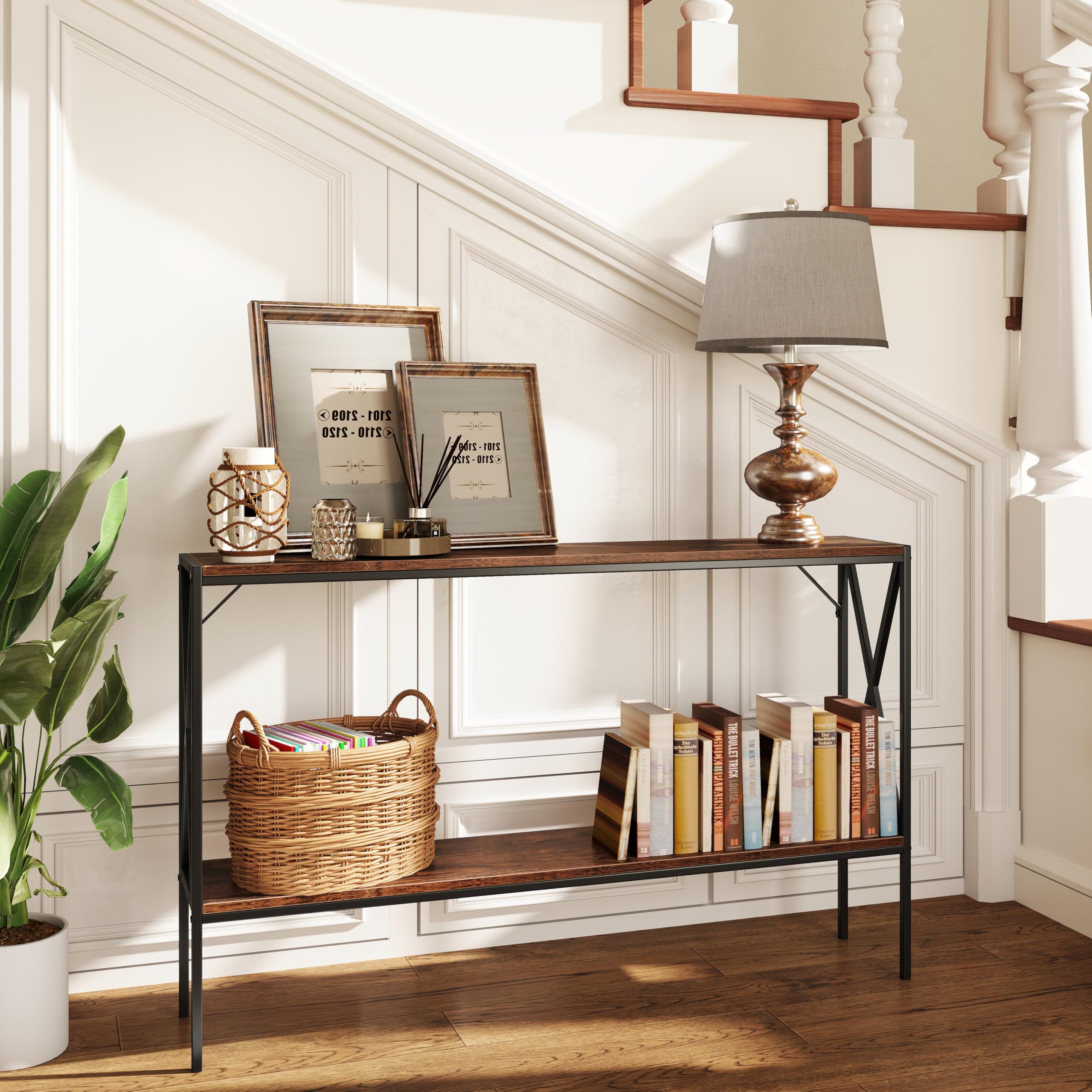 2-Tier Console Table, 47" Narrow Entryway Table with Storage Shelf