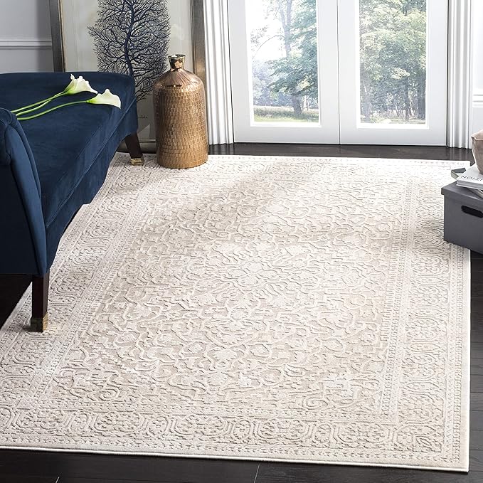 Reflection Collection Area Rug - 6' x 9', Dark Grey & Cream, Boho Tribal Distressed Design