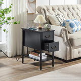 End Tables,Narrow Nightstands with Charging Station & USB Ports &Drawers