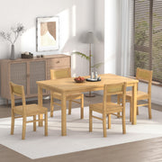 Solid Wood Dining Table Set for 4 with Woven Rattan Chairs