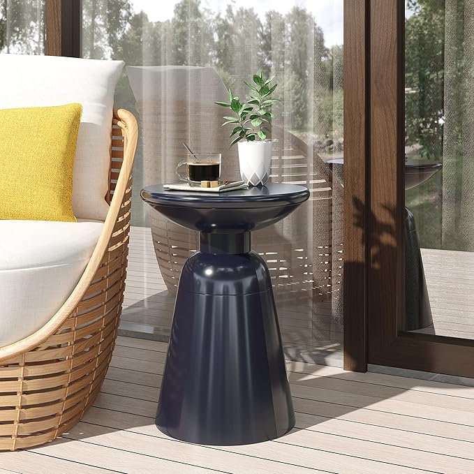 Metal End Table-Large for Living Room (Navy Blue) (15"x21", Black)