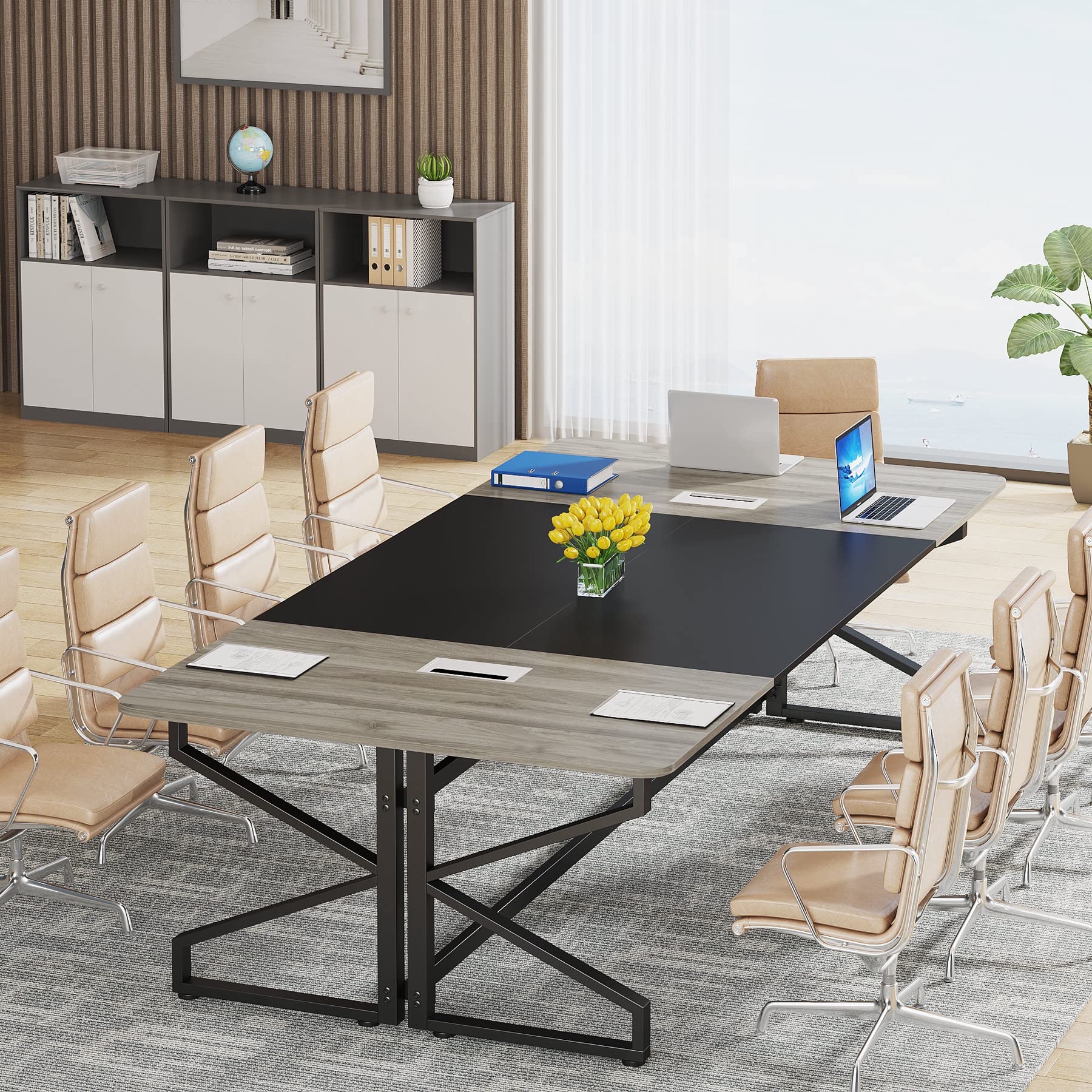 8FT Conference Table, Rectangular Meeting Room Tables with Cable Grommet