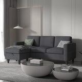 L-Shaped Sectional, Modern Linen Fabric 3-Seat Sofa Couch Furniture Set