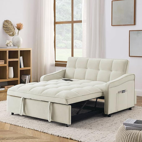 Convertible Sleeper Sofa Bed with Two Side Pockets, TypeC and USB Charging,