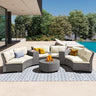 9-Piece Outdoor Half-Moon Furniture Set Patio Sofa Set