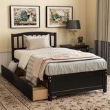 Platform Bed Solid Wood Storage Bed Frame with Two Drawers and Headboard, Espresso