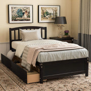 Platform Bed Solid Wood Storage Bed Frame with Two Drawers and Headboard, Espresso