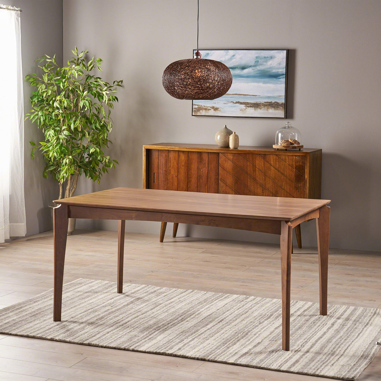 Noble House Wren Rubberwood Dining Table in Natural Walnut