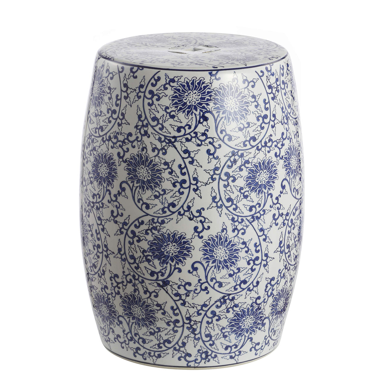 TBL1009A Lotus Blossom 17.5" Chinoiserie Ceramic Drum Garden Stool Bohemian, Coastal, Classic, Cottage,