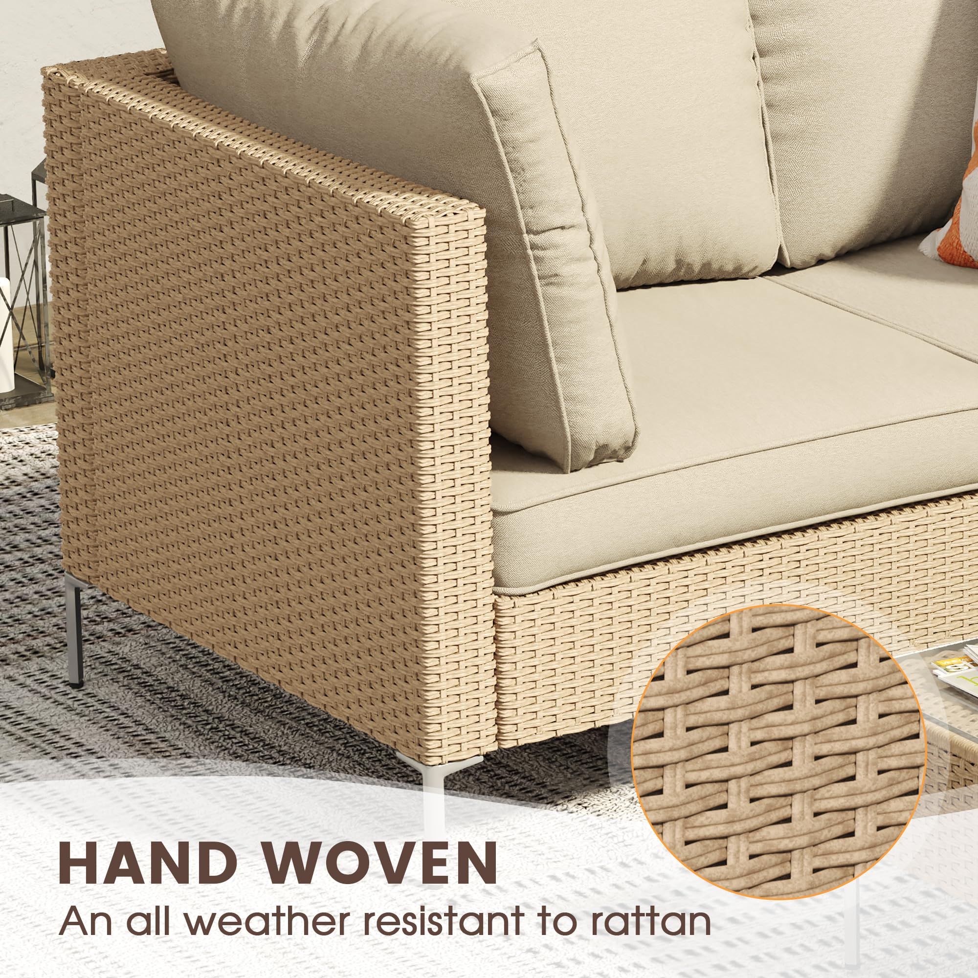 7 Pieces Wicker Patio Furniture Set, Outdoor Conversation Set Sectional Sofas