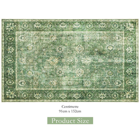 COLORPAPA Green Area Rug 3x5, Washable Rug for Living Room Bedroom Kitchen Entryway, Boho Throw Rug Low-Pile, Floral Distressed Carpet Non-Slip