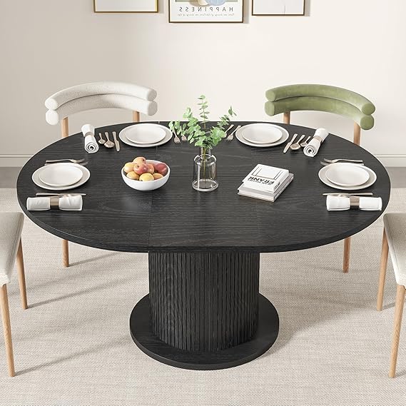 Adjustable Round Dining Table 43-59 Inch for 4-6 People