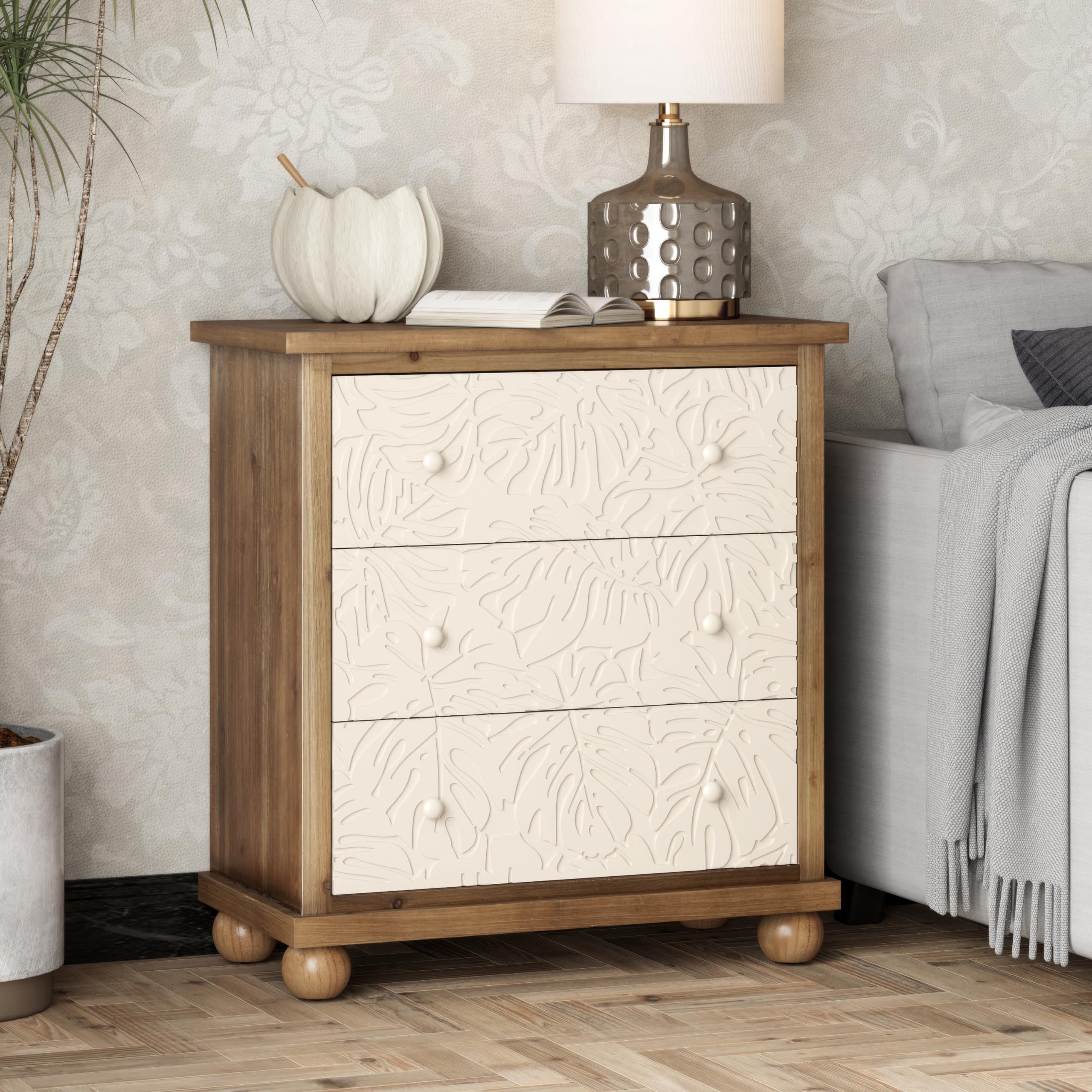 Drawer Dresser with Leaves Pattern Carved