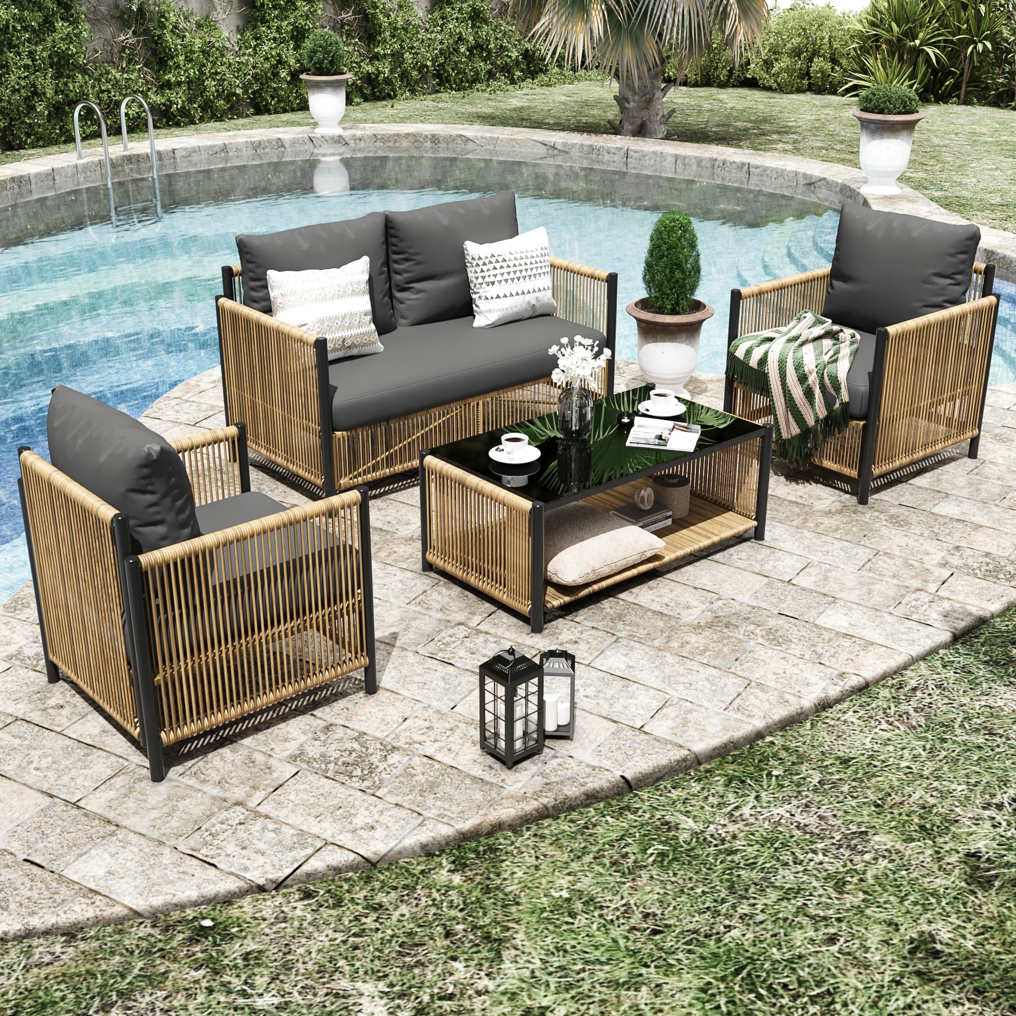 Patio Furniture Set 4 Pieces, Outdoor Furniture 4-Seat Sofa