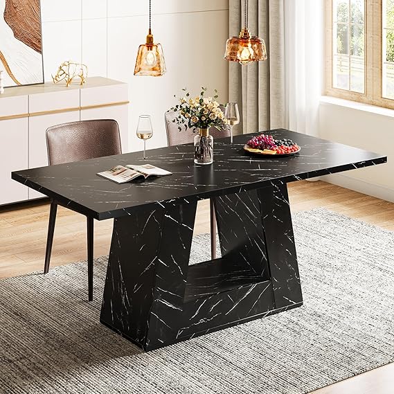 63" Rectangular Dining Table with Faux Marble Top