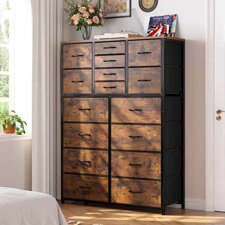 Dresser for Bedroom with 16 Drawers, Tall Dressers for Bedroom with Wood Top