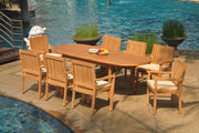 8 Seats 9 Pcs Grade-A Teak Wood Dining Set: 94" Double Extension Oval Table