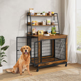 Large Dog Crate Furniture with Storage Shelves - 38" Wooden Pet Kennel End Table