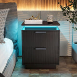 Nightstand with LED Light, Night Stand with Drawers, White Bedside Table