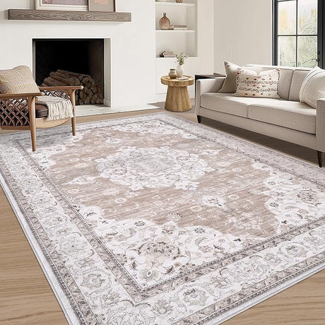 Living Room Area Rug - 9x12 Large Machine Washable Boho Moroccan Distressed Farmhouse Rugs