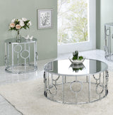 Keenan Luxury Glam Round Glass Top 2-Piece Coffee and End Table Set