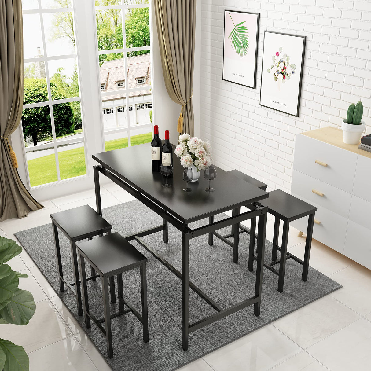 5 Pcs Dining Table Set, Modern Bar Table Set with 4 Chair, Home Kitchen Breakfast