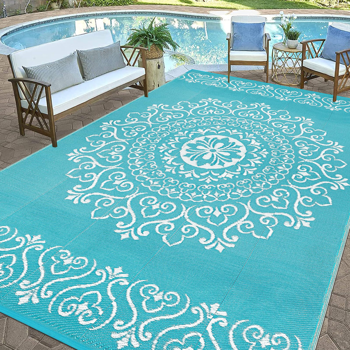 Waterproof Outdoor Rug 9'x12', Reversible Outdoor Plastic Straw Rug, Outdoor Patio Rug