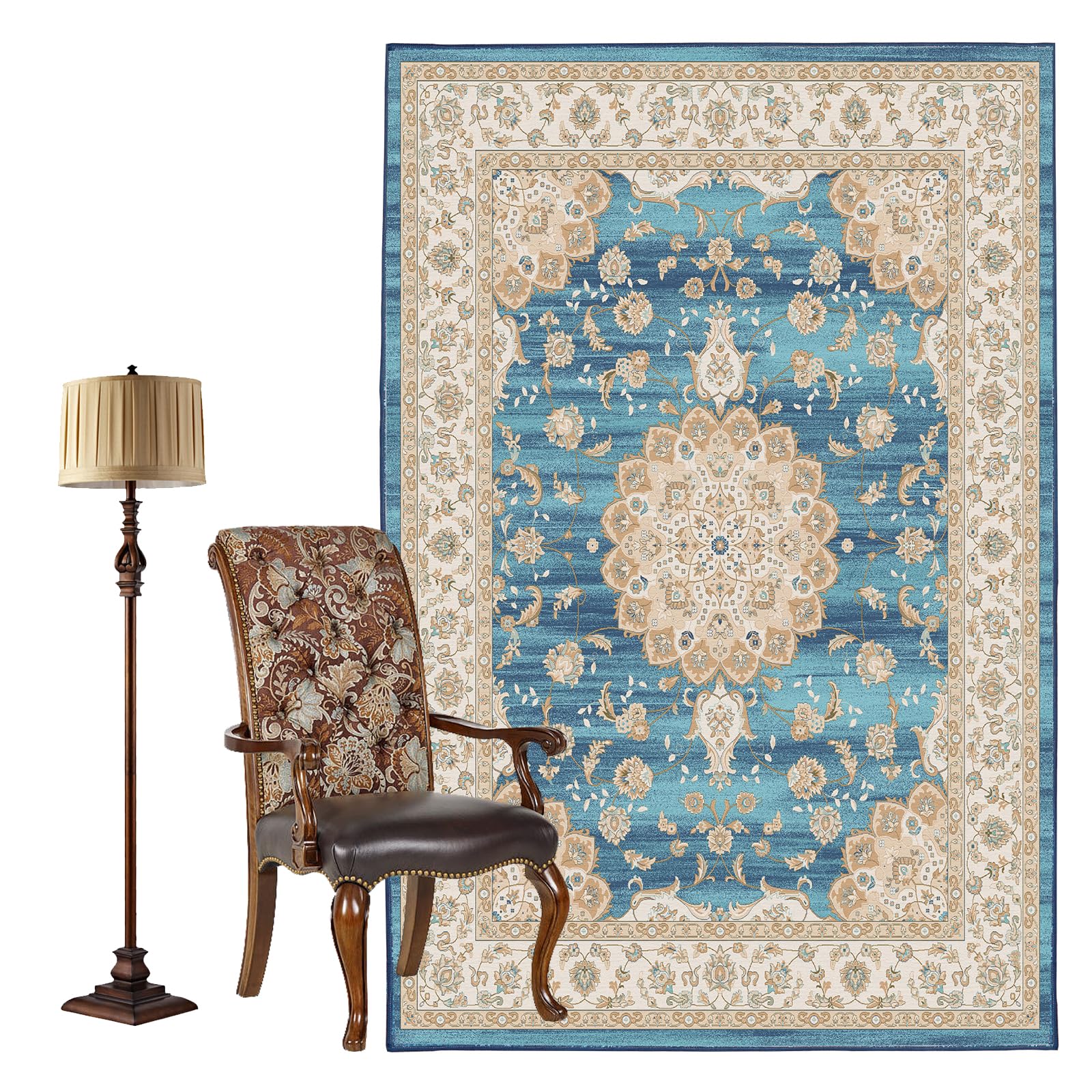 Washable Area Rug 8x10 - Classic Chenille Rugs for Living Room Bedroom Dining Room