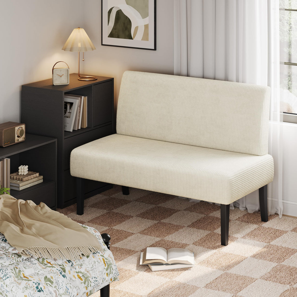 Small Mini Sofa Couch Armless Loveseat Futon for Bedroom