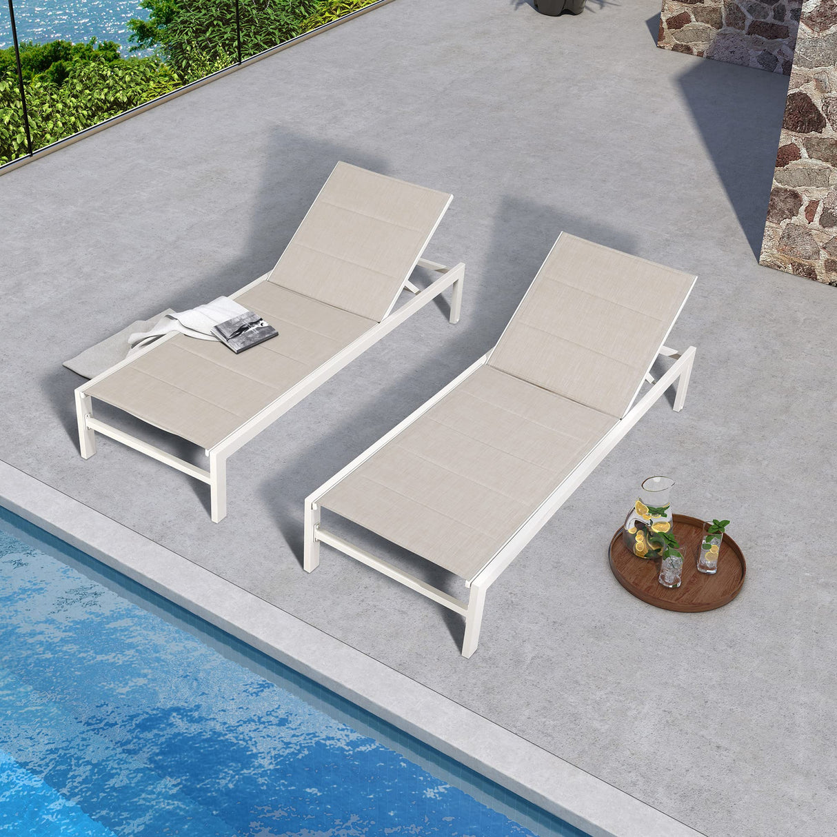 Outdoor Lounge Chair, Aluminum Chaise Chair, Adjustable Lounger Recliner