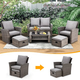6 Pieces Patio Furniture Set, Outdoor Sectional Conversation Rattan Sofa Set