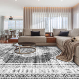 Boho Area Rug 8x10 Large Rug: Washable Non-Slip Rugs Chenille Print Rug Soft Low-Pile Indoor Vintage Carpet for Living Room Bedroom Dining Table Kitchen Home Office(Grey, 8'x10')