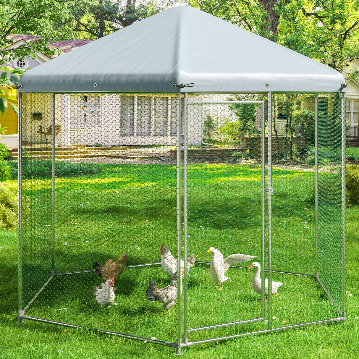 Chicken Coop,Large Metal Chicken Run Pen Suitable for All Seasons